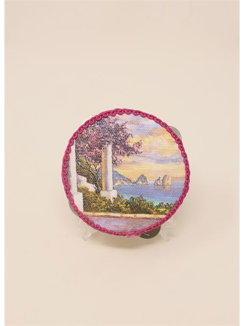 tambourine with reproduction of a painting from Capri depicting the Faraglioni Alessandro Catuogno | TAMBURELLOCAPRIFARAGLIONECOLONNA